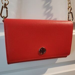 Tory Burch Women's Leather Chain Wallet Crossbody Bag (Poppy Orange)